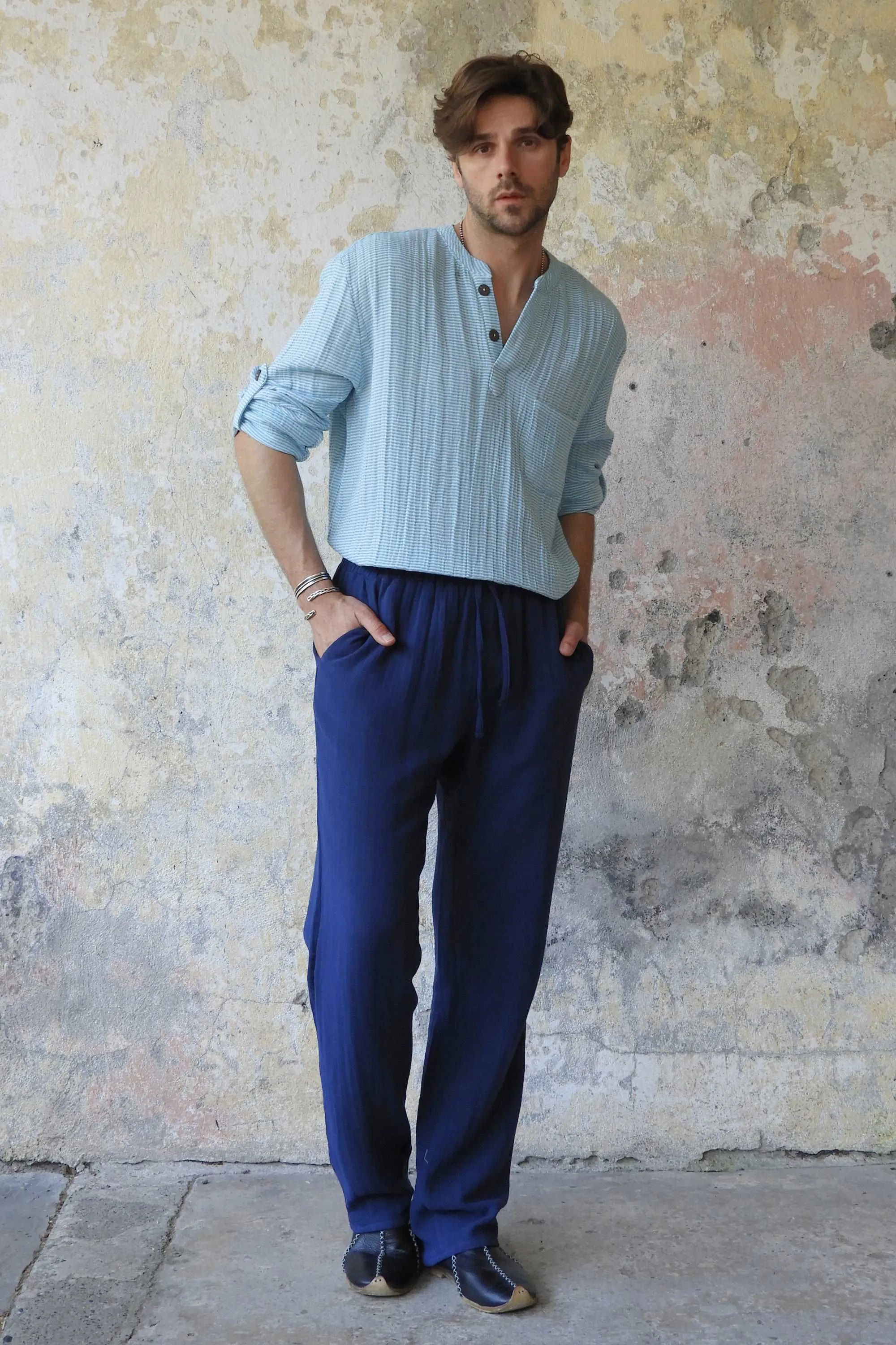 DUNE Organic Gauze Cotton Pants (Dark Blue, Dusty Pink)
