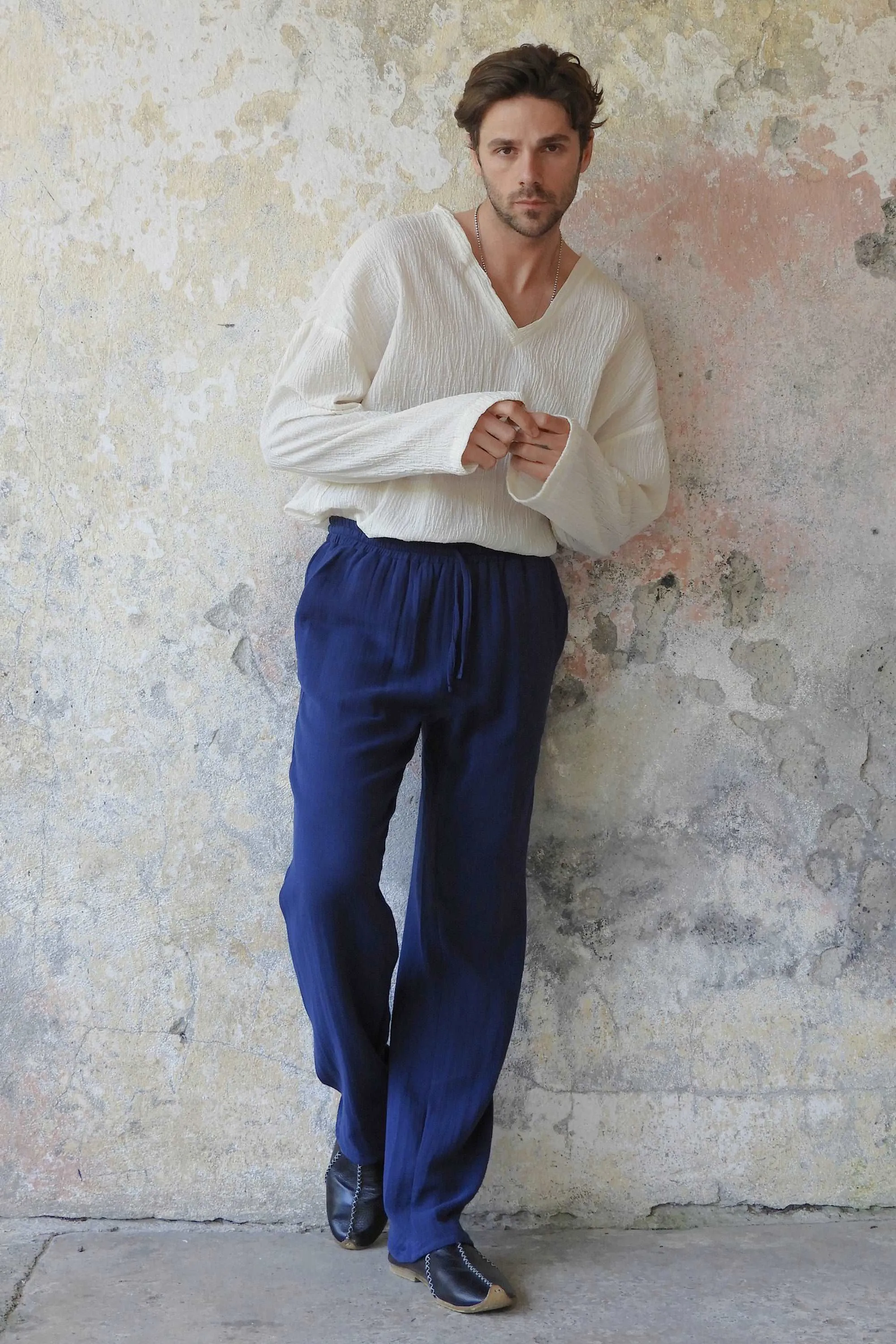 DUNE Organic Gauze Cotton Pants (Dark Blue, Dusty Pink)