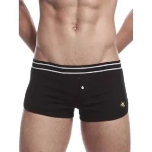 Elastic Waist Convex Pouch Embroidered Home Shorts - Black L