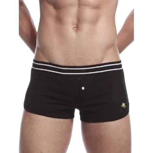 Elastic Waist Convex Pouch Embroidered Home Shorts - Black L