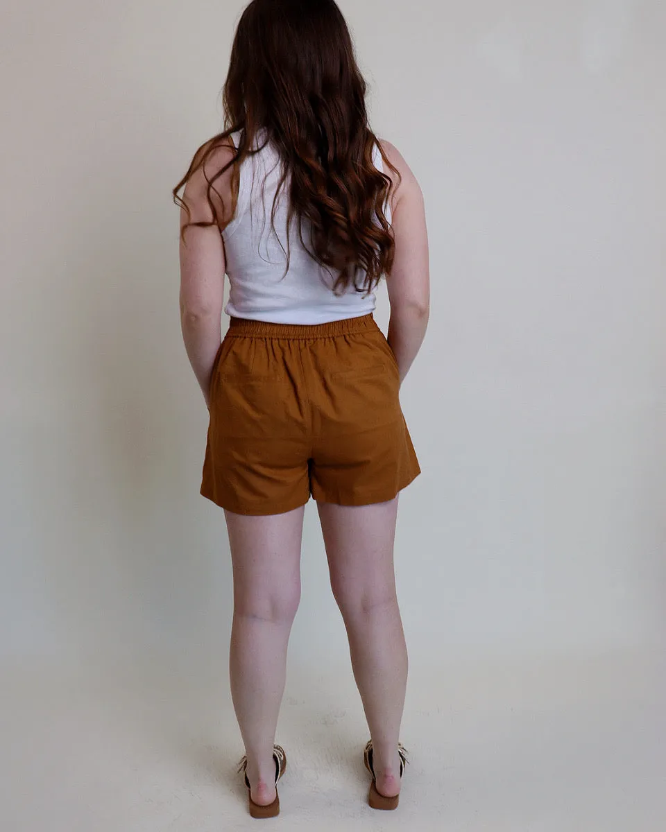 Elastic Waist Cotton Shorts - Toffee