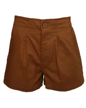 Elastic Waist Cotton Shorts - Toffee