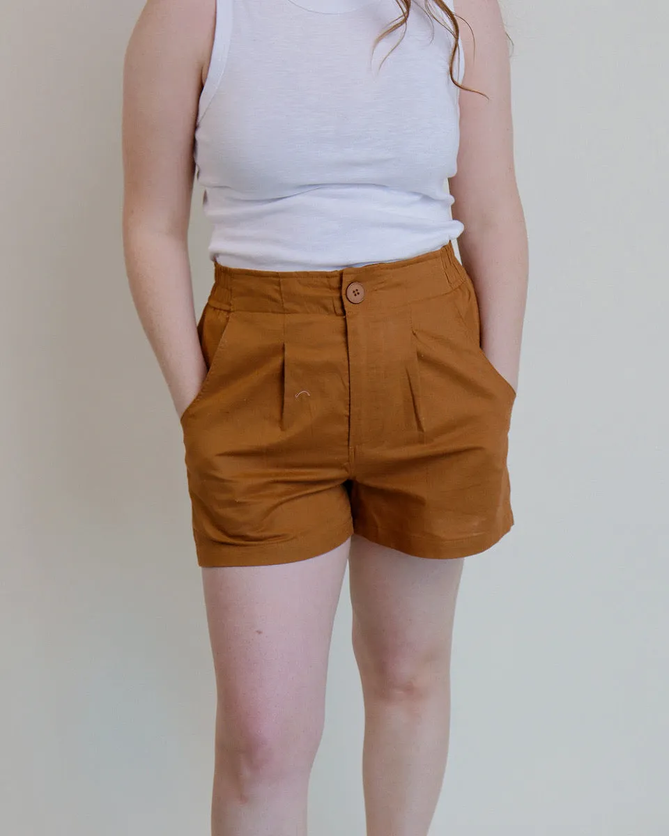 Elastic Waist Cotton Shorts - Toffee