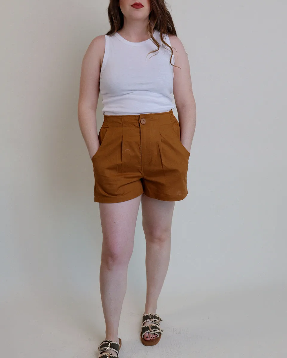 Elastic Waist Cotton Shorts - Toffee