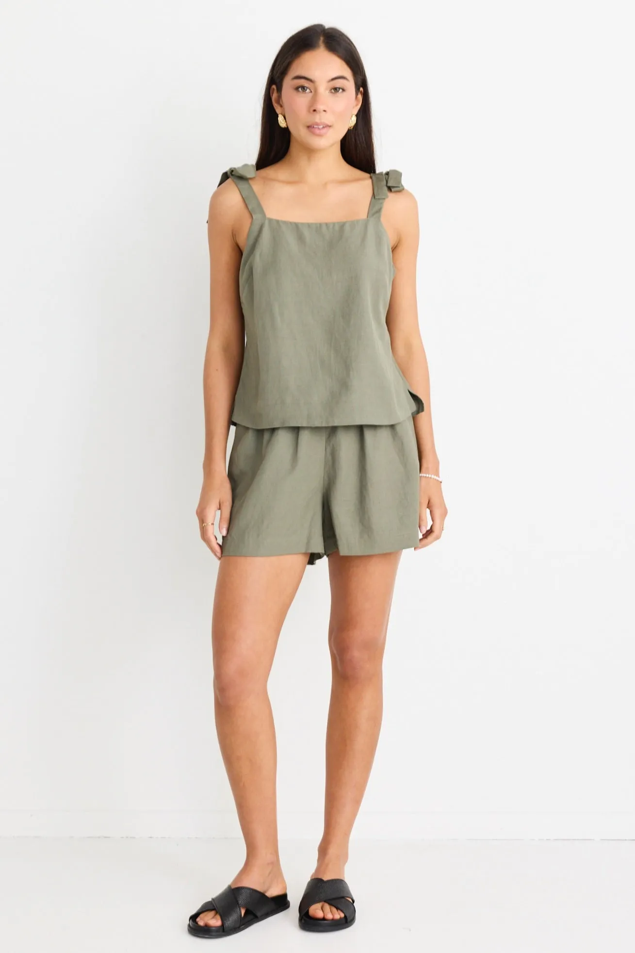 Enriched Khaki Linen Blend Straight Cami