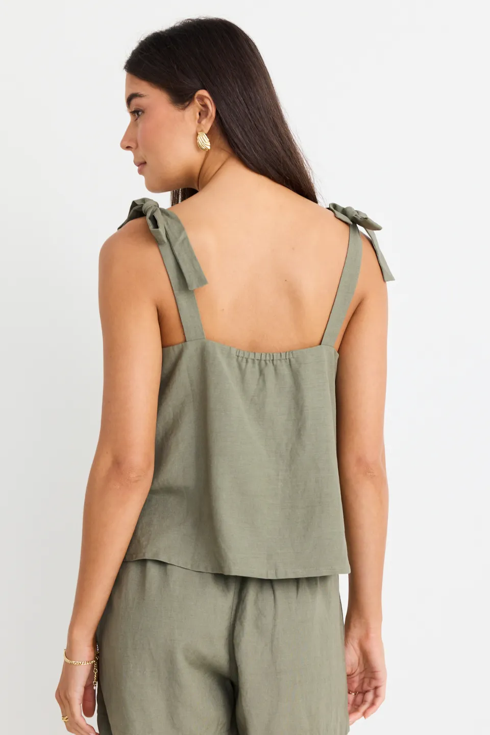 Enriched Khaki Linen Blend Straight Cami