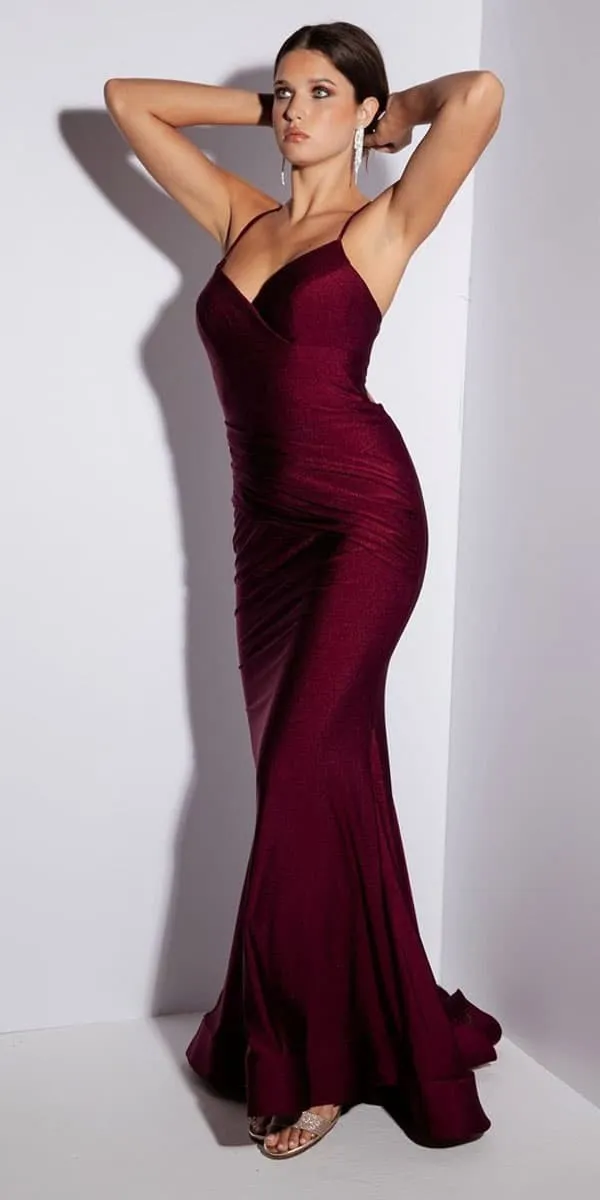 Eureka 9151 Mermaid Floor Length Gown Ruched Sash Fishtail Hem