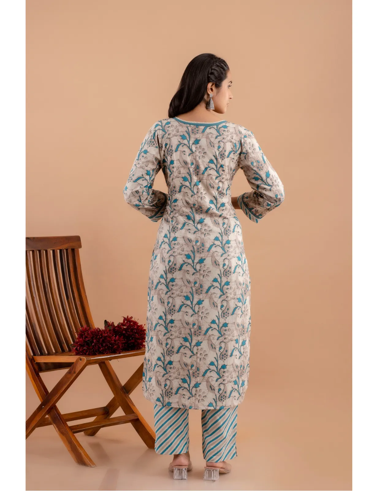 Exquisite Cadet Blue Batik Print Kurta Set