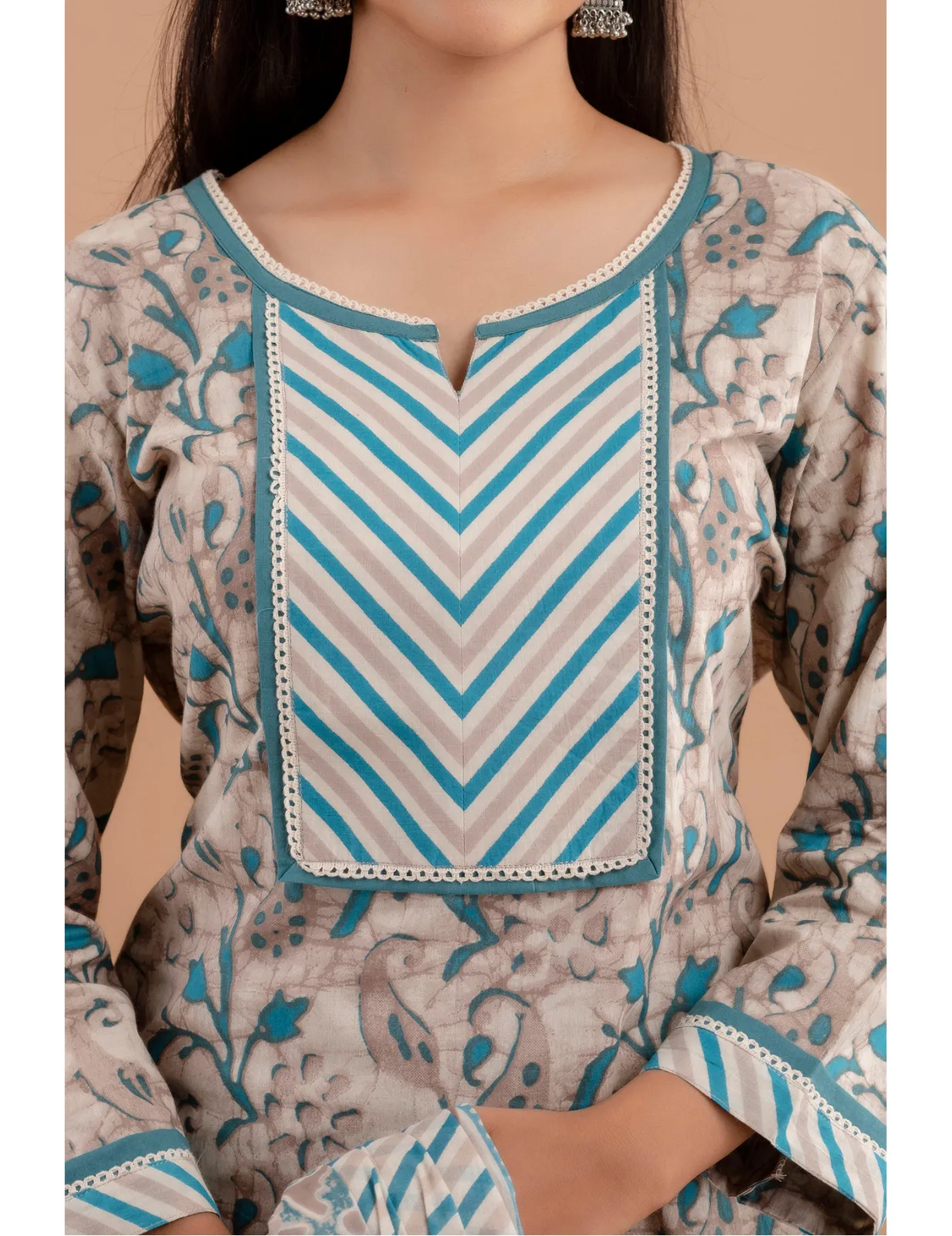 Exquisite Cadet Blue Batik Print Kurta Set