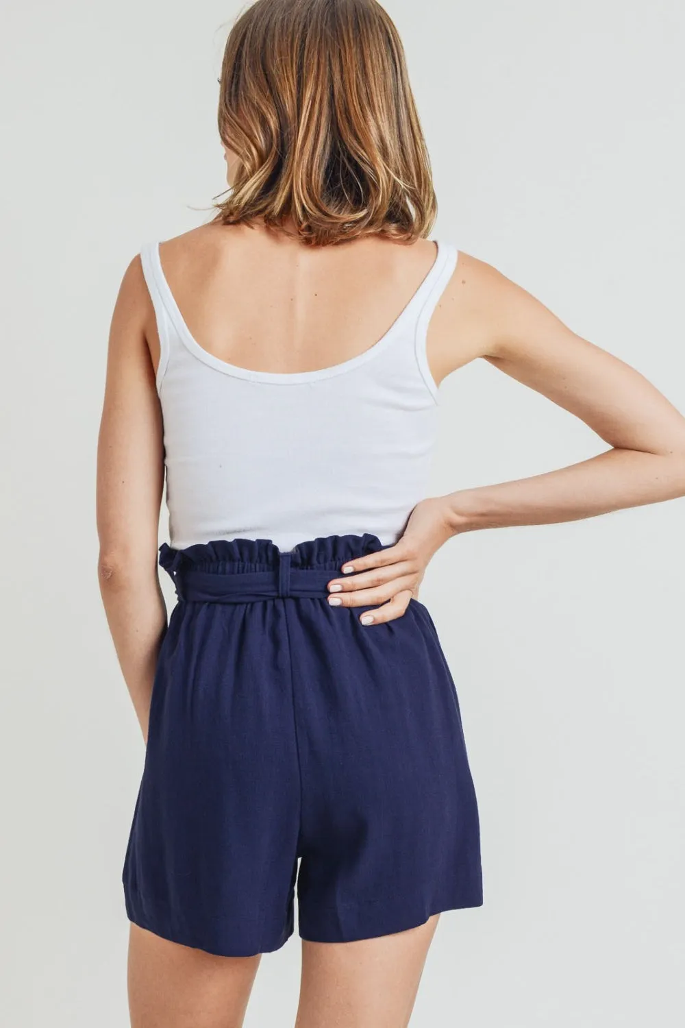 Ezra Buckle Belt Cotton Linen Shorts