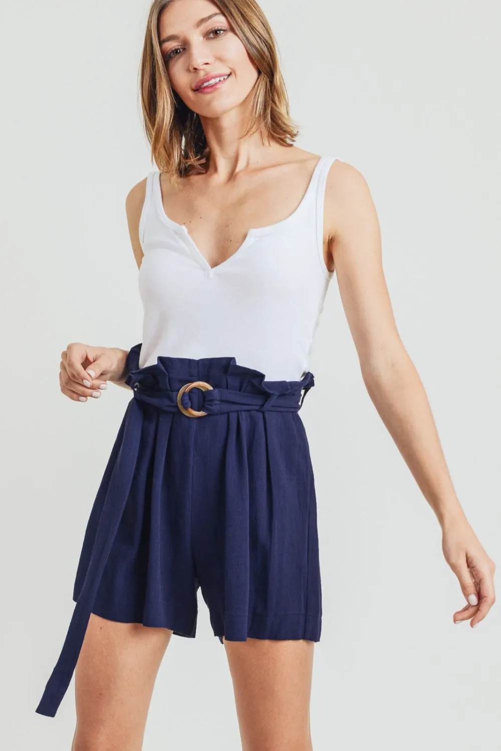 Ezra Buckle Belt Cotton Linen Shorts