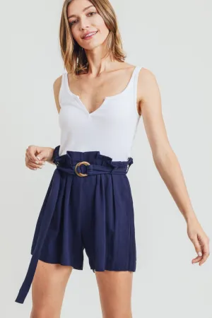 Ezra Buckle Belt Cotton Linen Shorts