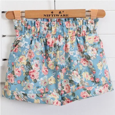 Fashion European Style Floral Cotton Female Shorts For Women Plus Size Casual High Waist Ladies Short Pants Girl D07