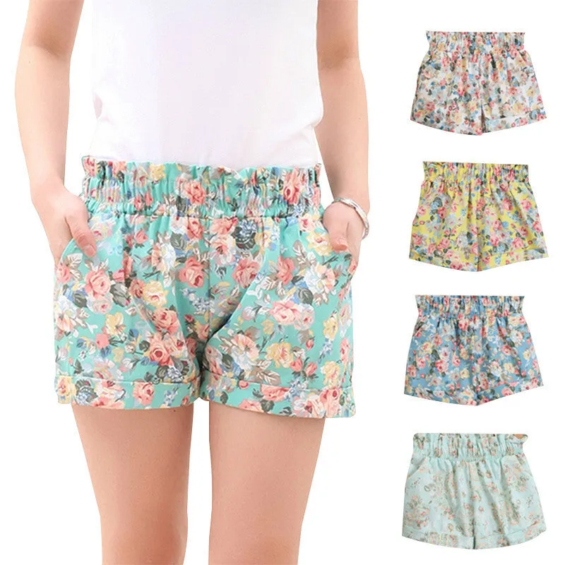 Fashion European Style Floral Cotton Female Shorts For Women Plus Size Casual High Waist Ladies Short Pants Girl D07