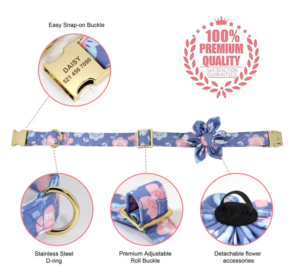 Fashionable Florals: Personalized Collar And Leash Set