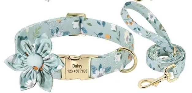 Fashionable Florals: Personalized Collar And Leash Set
