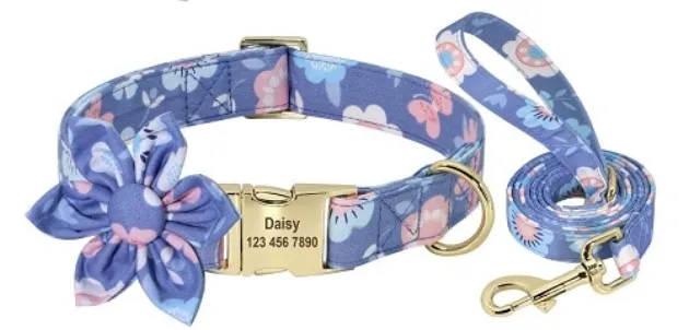 Fashionable Florals: Personalized Collar And Leash Set