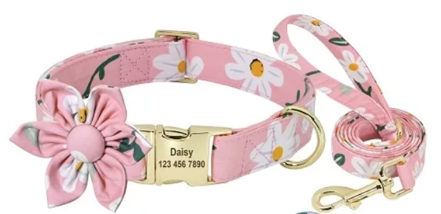 Fashionable Florals: Personalized Collar And Leash Set