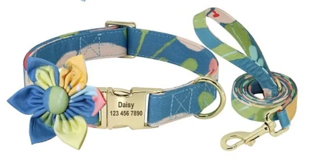 Fashionable Florals: Personalized Collar And Leash Set