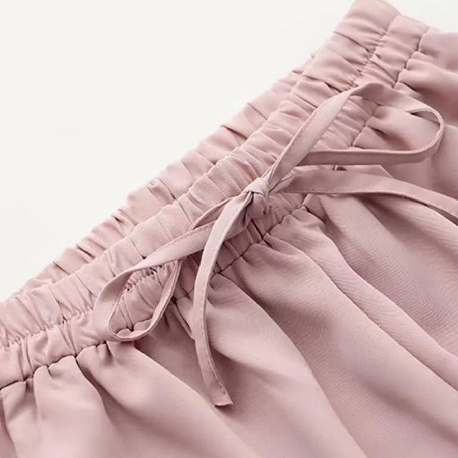 Flower Embroidery Bow Knot Wide Leg Pants J40331
