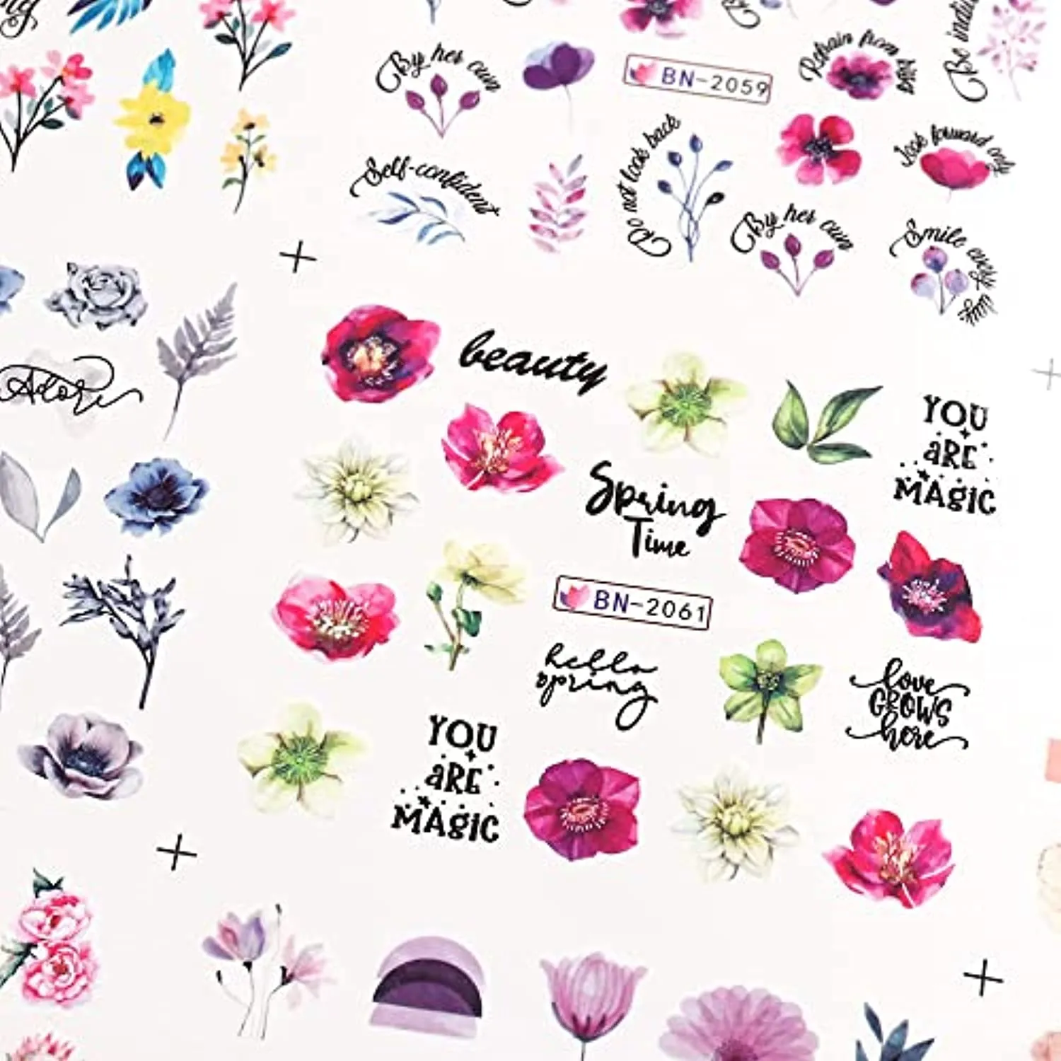 Flower Nail Art Water Decals, 12 Sheets Floral Nail Art Stickers Water Transfer Leaf Nail Decals Spring Summer Nail Stickers Nail Art Supplies Foils Flowers for Acrylic Nail Decorations Nail Designs