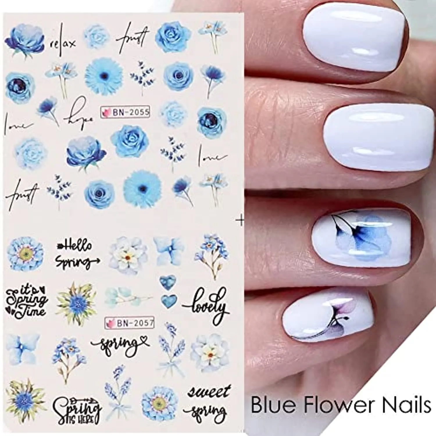 Flower Nail Art Water Decals, 12 Sheets Floral Nail Art Stickers Water Transfer Leaf Nail Decals Spring Summer Nail Stickers Nail Art Supplies Foils Flowers for Acrylic Nail Decorations Nail Designs