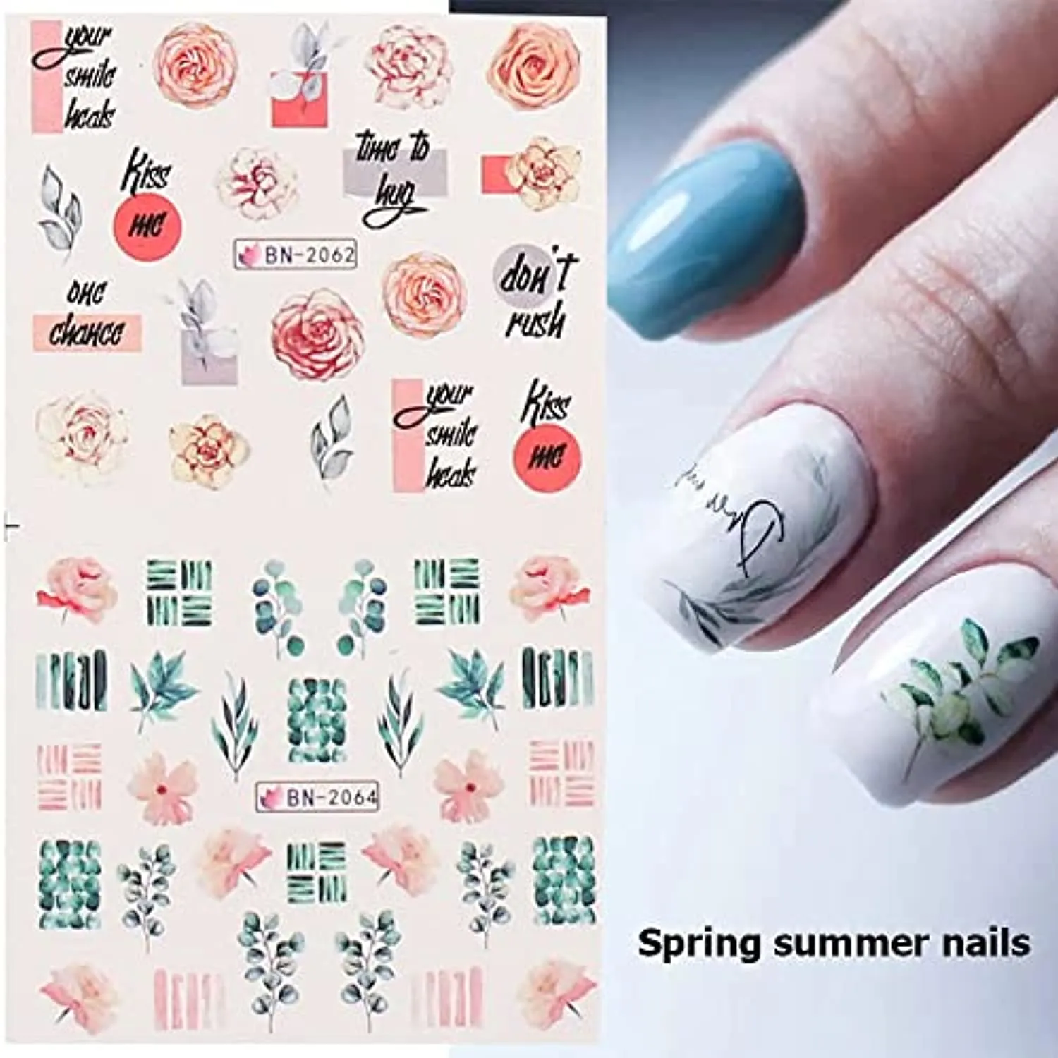 Flower Nail Art Water Decals, 12 Sheets Floral Nail Art Stickers Water Transfer Leaf Nail Decals Spring Summer Nail Stickers Nail Art Supplies Foils Flowers for Acrylic Nail Decorations Nail Designs