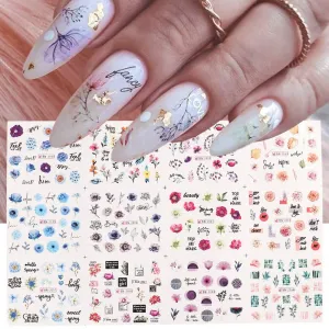 Flower Nail Art Water Decals, 12 Sheets Floral Nail Art Stickers Water Transfer Leaf Nail Decals Spring Summer Nail Stickers Nail Art Supplies Foils Flowers for Acrylic Nail Decorations Nail Designs
