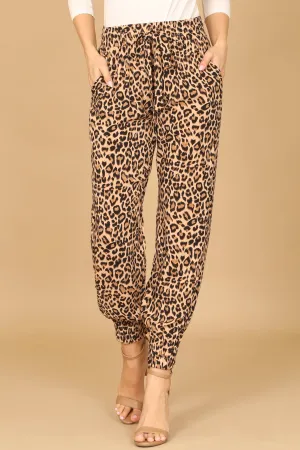 GARTERIZED HEM LEOPARD PANTS