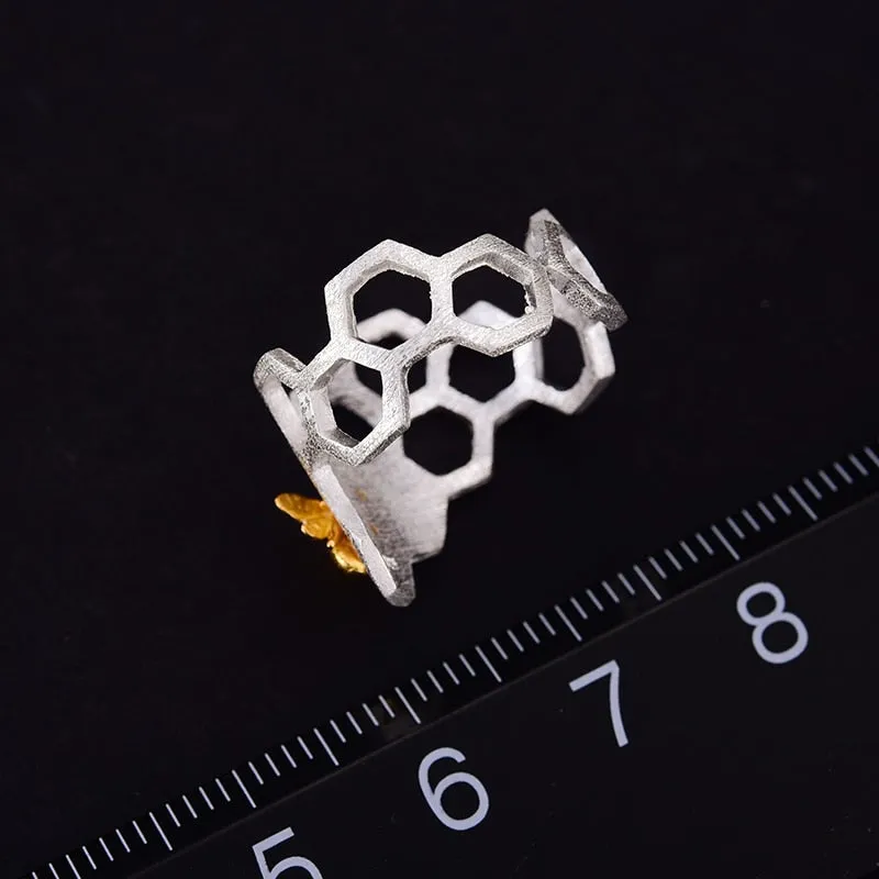 Gold Honeycomb Ring Fine Jewelry Bee for Women Wedding Jewelry