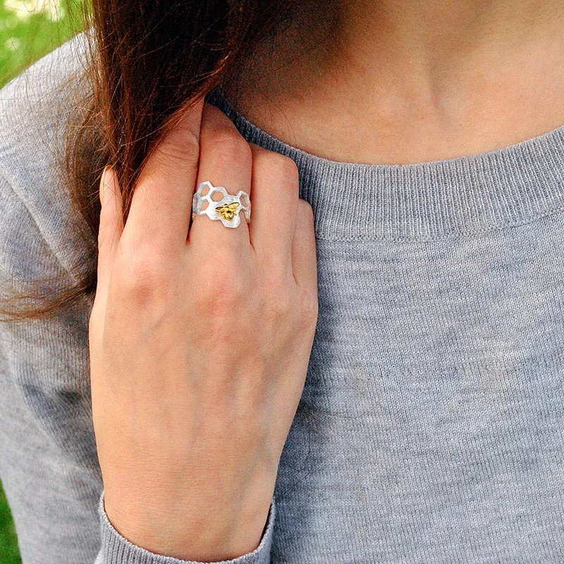 Gold Honeycomb Ring Fine Jewelry Bee for Women Wedding Jewelry