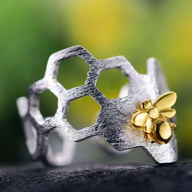 Gold Honeycomb Ring Fine Jewelry Bee for Women Wedding Jewelry