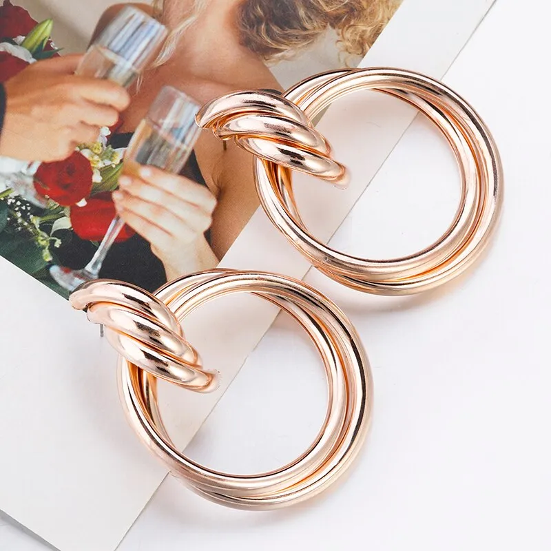 Gold Plated Round Trendy Drop Earrings