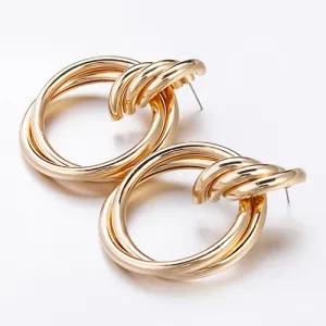 Gold Plated Round Trendy Drop Earrings