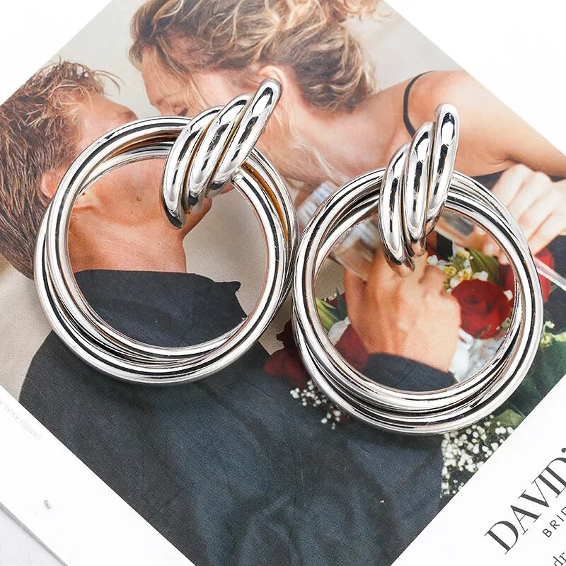 Gold Plated Round Trendy Drop Earrings
