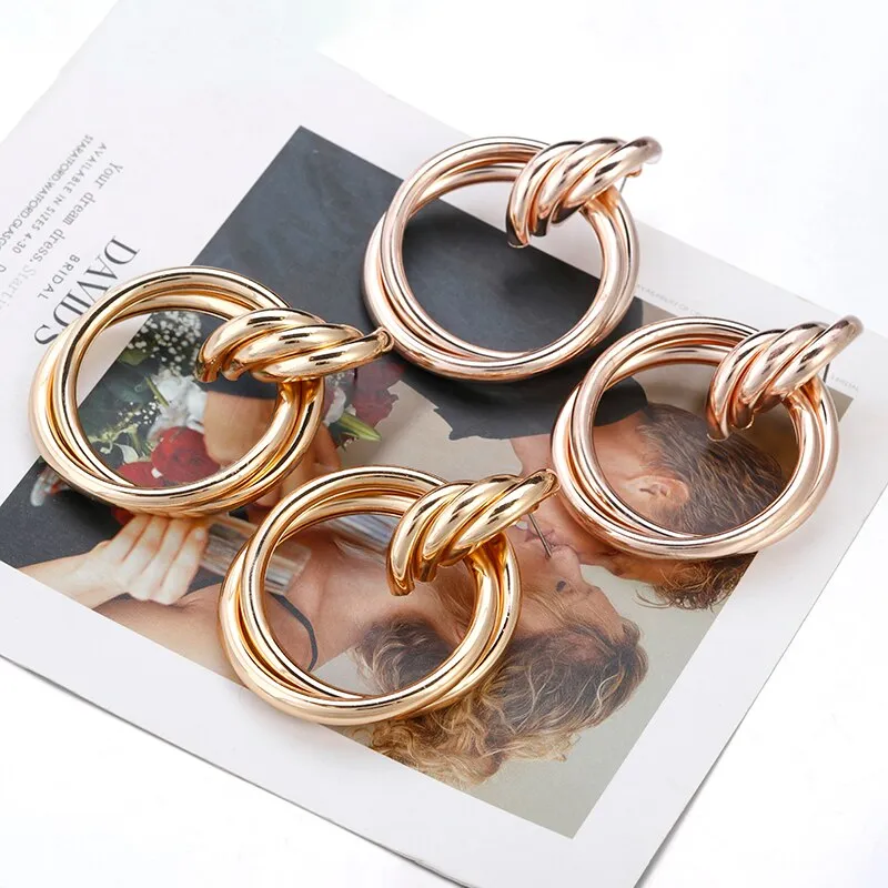 Gold Plated Round Trendy Drop Earrings