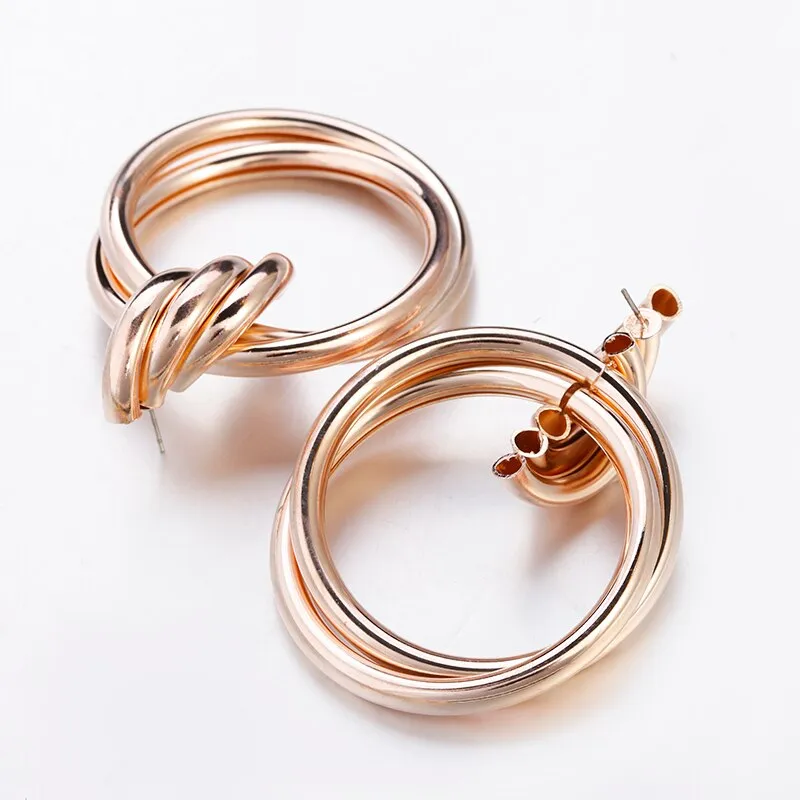 Gold Plated Round Trendy Drop Earrings