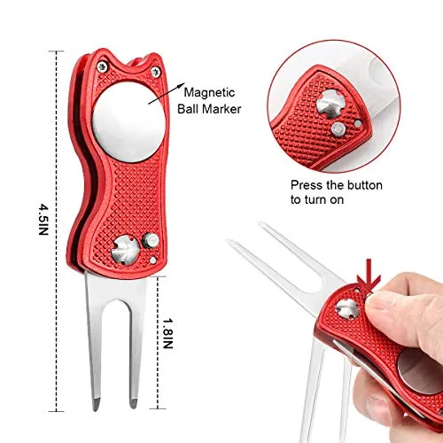Golf Club Cleaner Set,Golf Club Brush,Golf Club Groove Sharpener with 6 Heads,Foldable Golf Divot Repair Tools,Double-sided Cleaning Brush with 2 Ft Retractable Zip-line Aluminum Carabiner,3 Pack