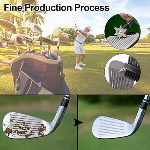 Golf Club Cleaner Set,Golf Club Brush,Golf Club Groove Sharpener with 6 Heads,Foldable Golf Divot Repair Tools,Double-sided Cleaning Brush with 2 Ft Retractable Zip-line Aluminum Carabiner,3 Pack
