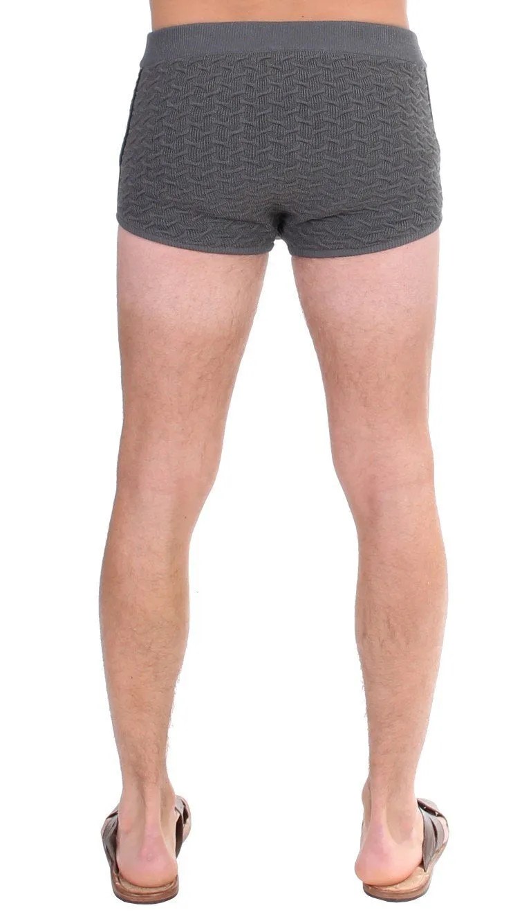 Gray Cotten Blend Logo Casual Short Shorts
