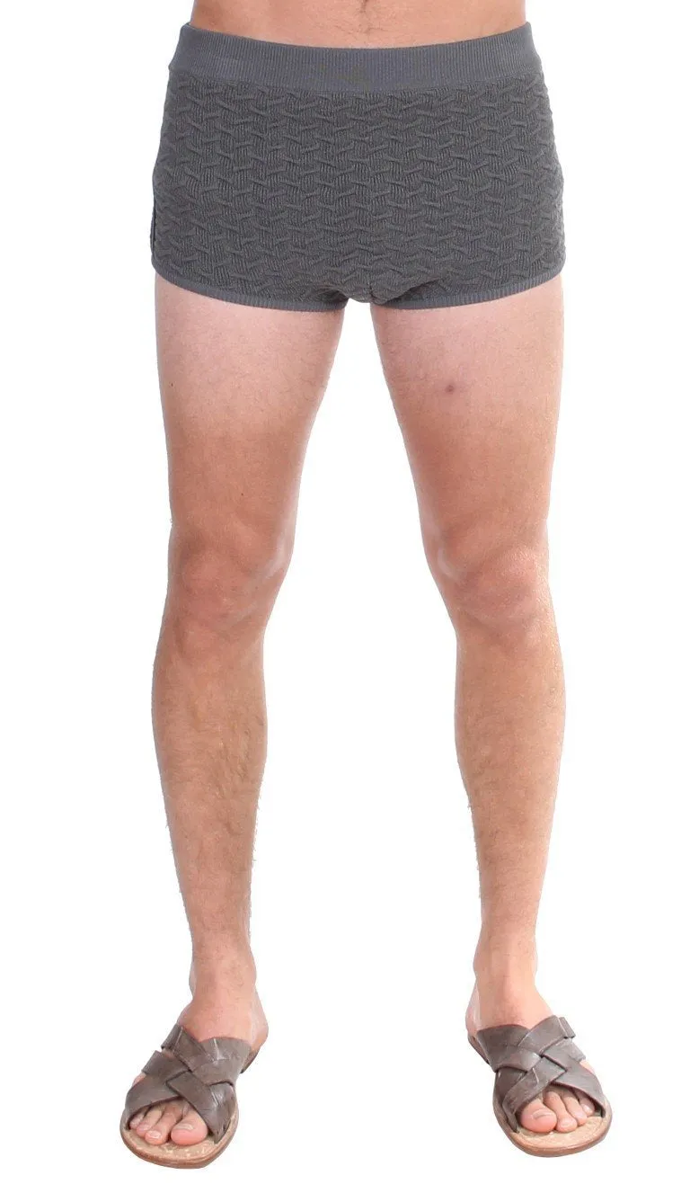 Gray Cotten Blend Logo Casual Short Shorts