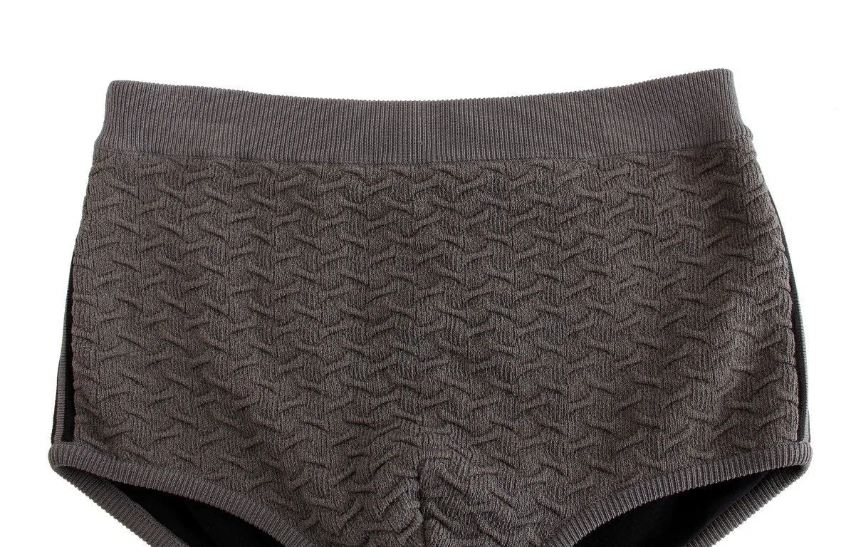 Gray Cotten Blend Logo Casual Short Shorts