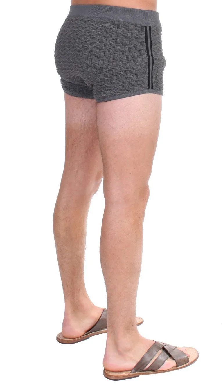 Gray Cotten Blend Logo Casual Short Shorts