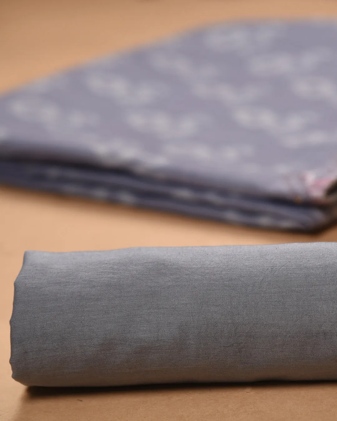 Gray Linen Blend Printed With Embroidery Unstitched Suit Fabric Set With Linen Blend Dupatta