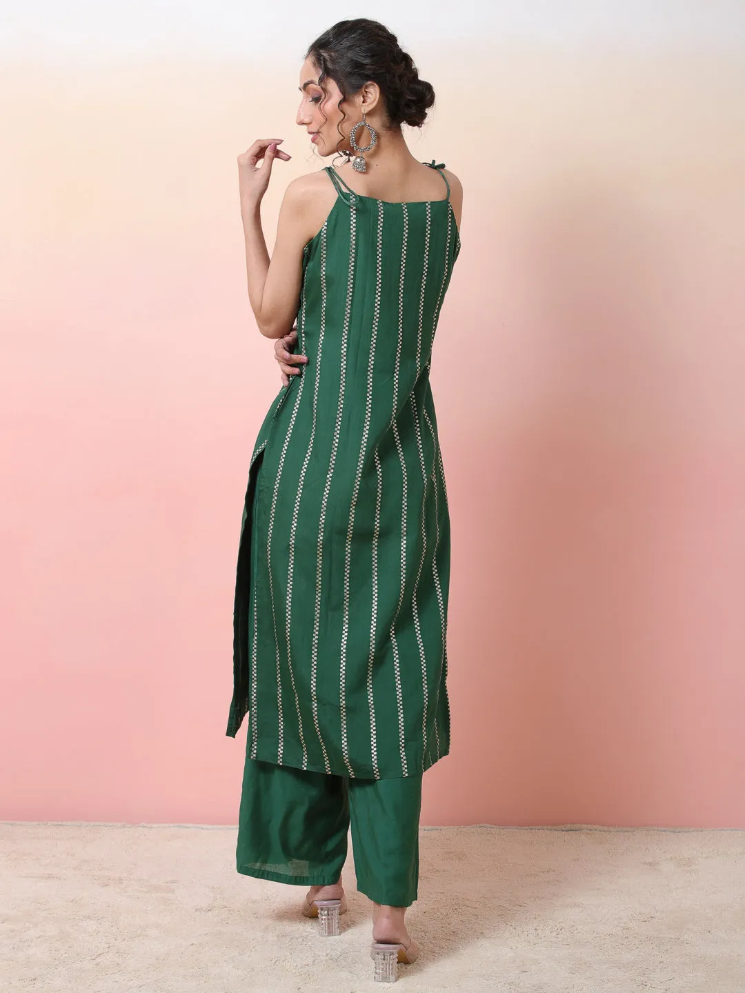 Green Striped Kurta With Palazzo