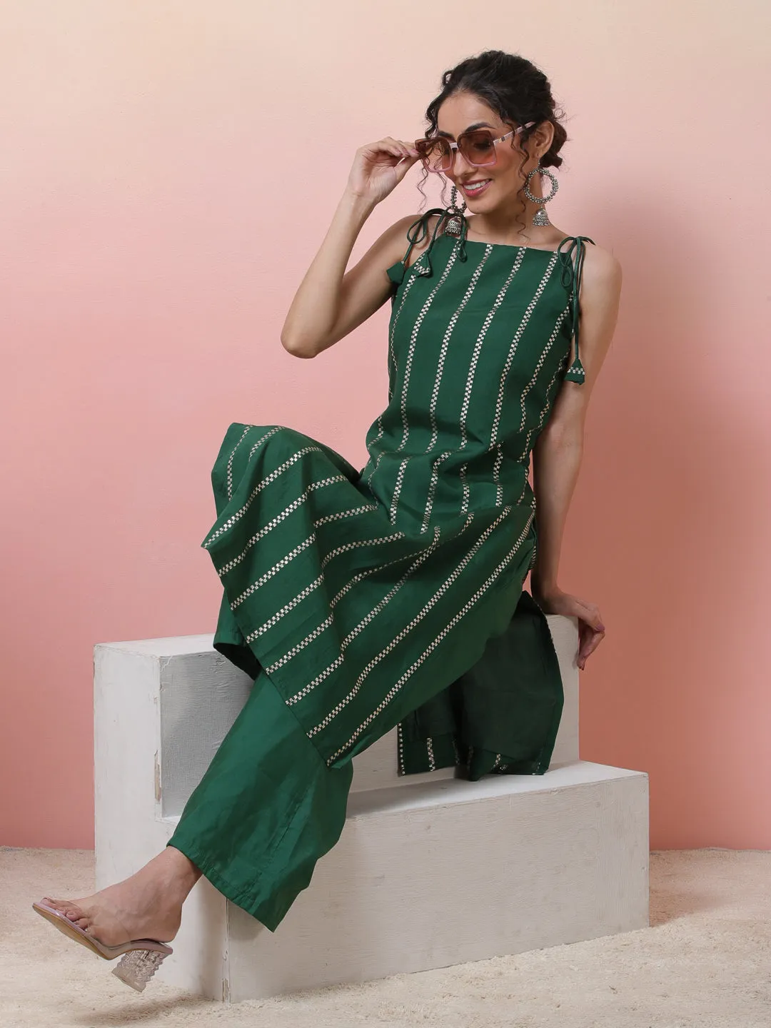 Green Striped Kurta With Palazzo
