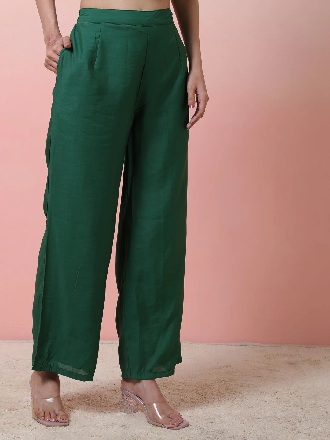 Green Striped Kurta With Palazzo