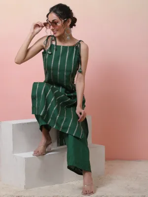 Green Striped Kurta With Palazzo
