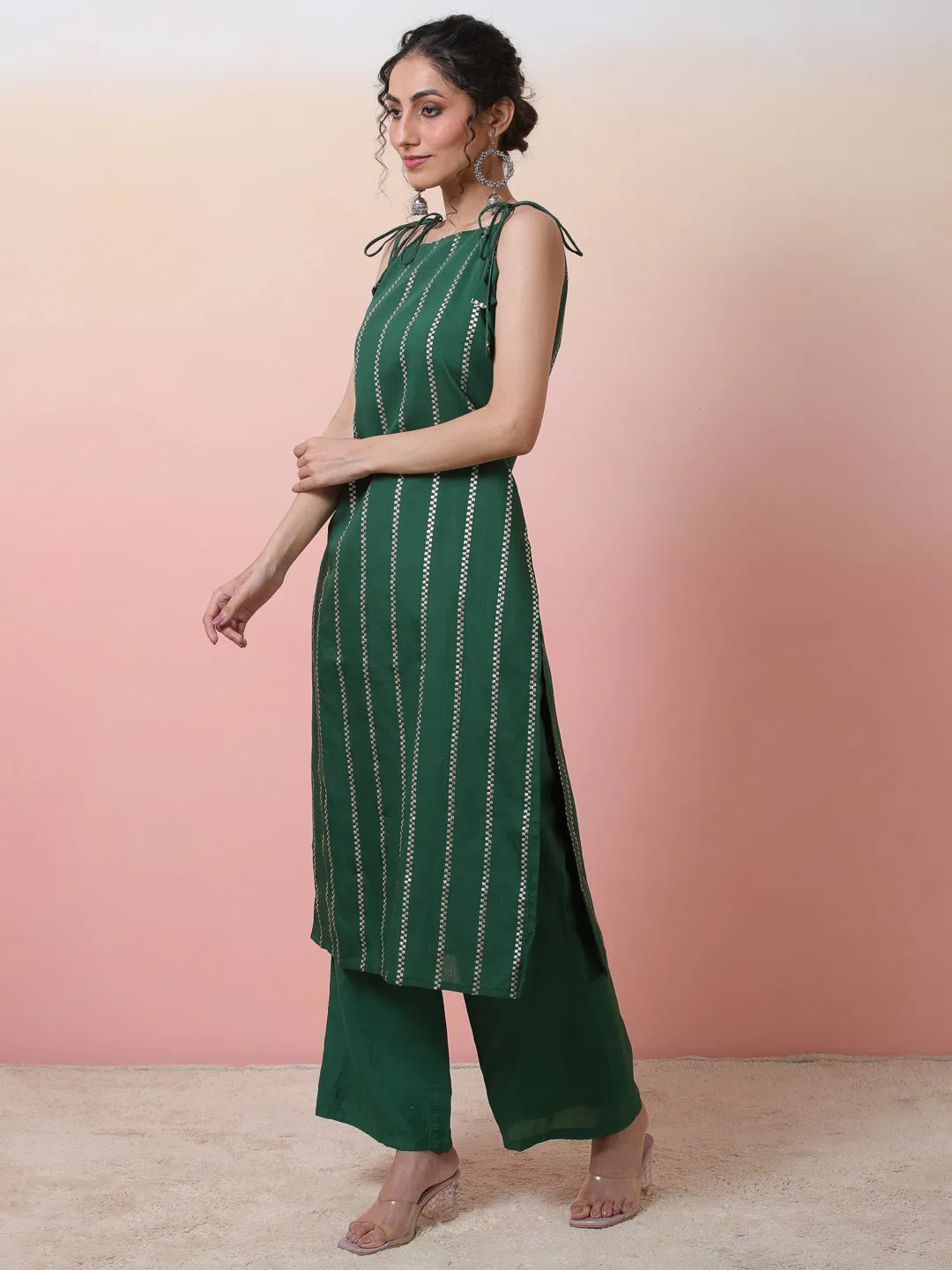Green Striped Kurta With Palazzo