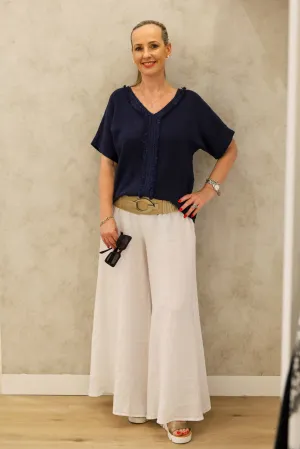 Haleigh Linen Top in Navy